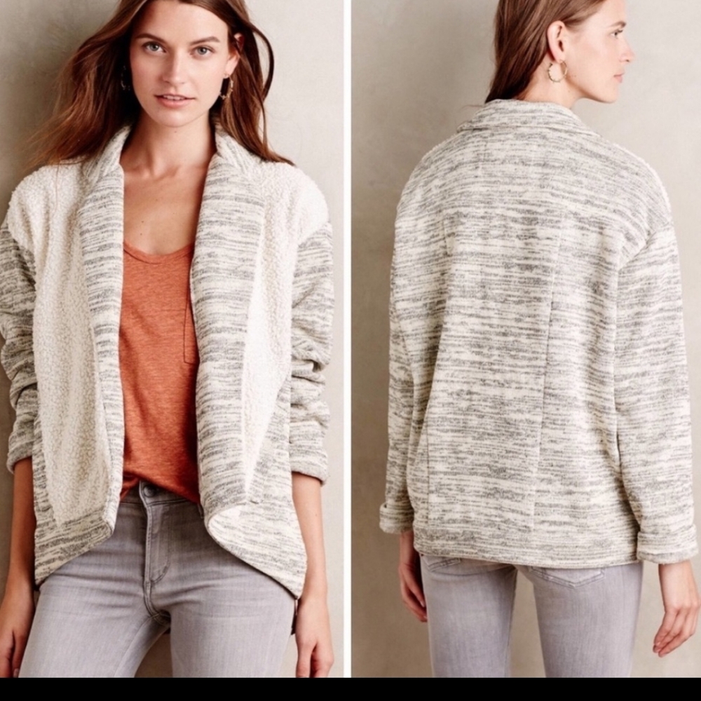 Anthropologie Saturday/ Sunday Gray Moelleux Sherpa Cardigan Jacket Sz S…